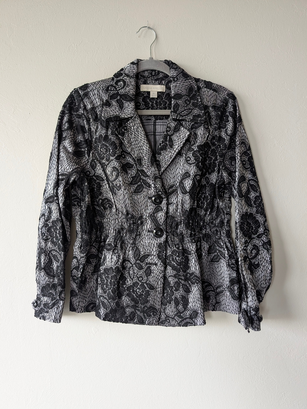 Laura Ashley Grammercy Park Black Lace Elegant Jacket Blazer Size Petite Large